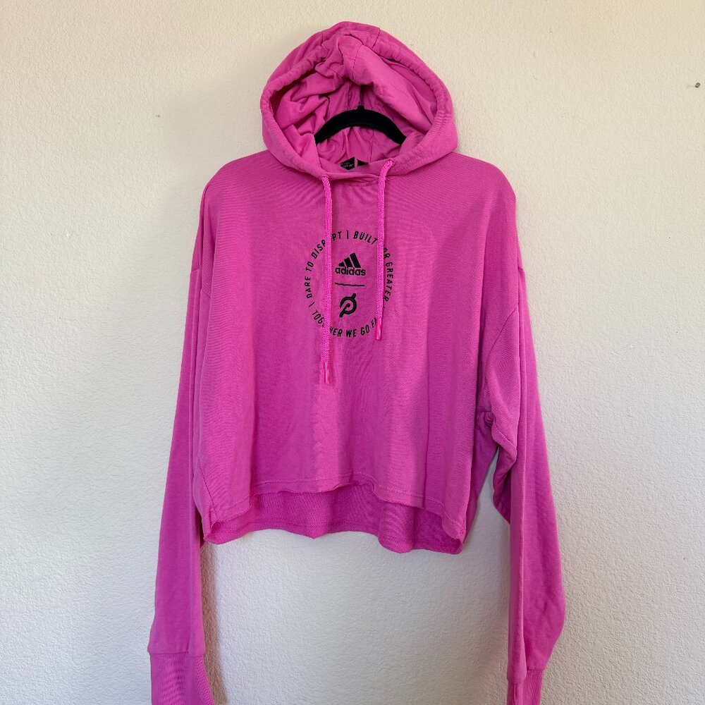 Peloton x Adidas Pink Cropped Special Edition Hoodie Sweatshirt - Picture 2 of 6